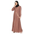 Front Open cuff sleeves  Embroidery Abaya - Rose Golden Front Open cuff sleeves  Embroidery Abaya - Rose Golden